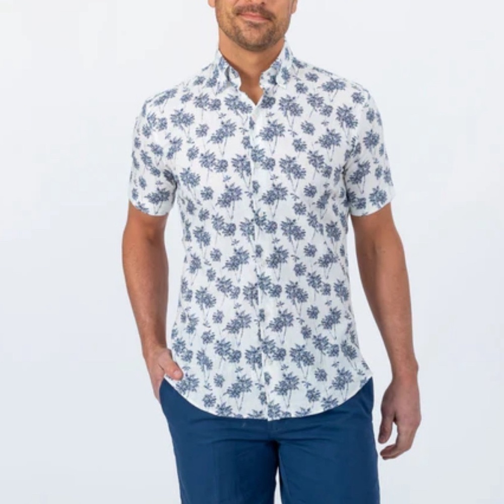Ledbury‎ The Navy Bennett Palm Print, white and navy size 16.5 / L